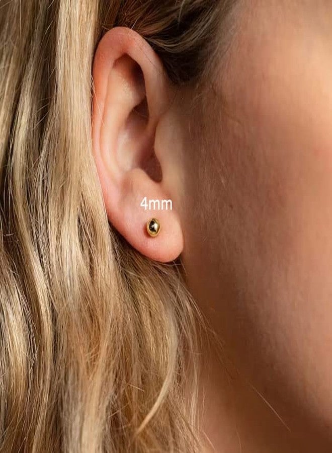Renkovte Flat Screw Back Ball Stud Earrings for Women,Small 4mm Ball Earrings with Secure Flatback for Cartilage Helix Tragus Lobe Piercing for Girls Toddlers Hypoallergenic(4mm Ball,14K Gold Color) - Image 2